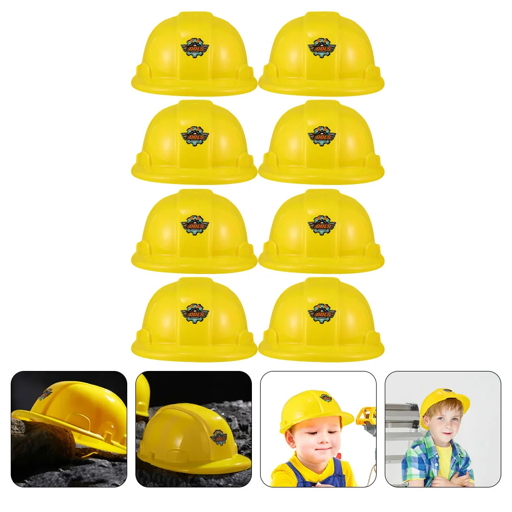 8 Pcs Tool Hat Kids Hard Construction Worker Toy Caps Yellow Toys Building Dress Up Hats Vest Mini Child