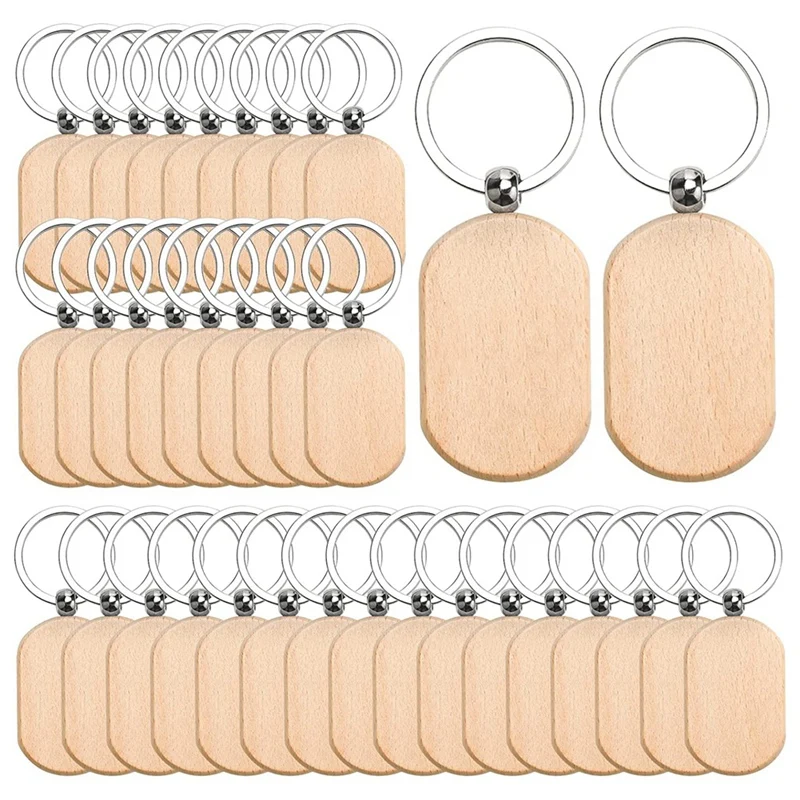 110PCS Wood Keychain Blanks, Unfinished Wood Key Tag, Wood Engraving Blanks Key Chain For DIY Crafts-Rounded Square