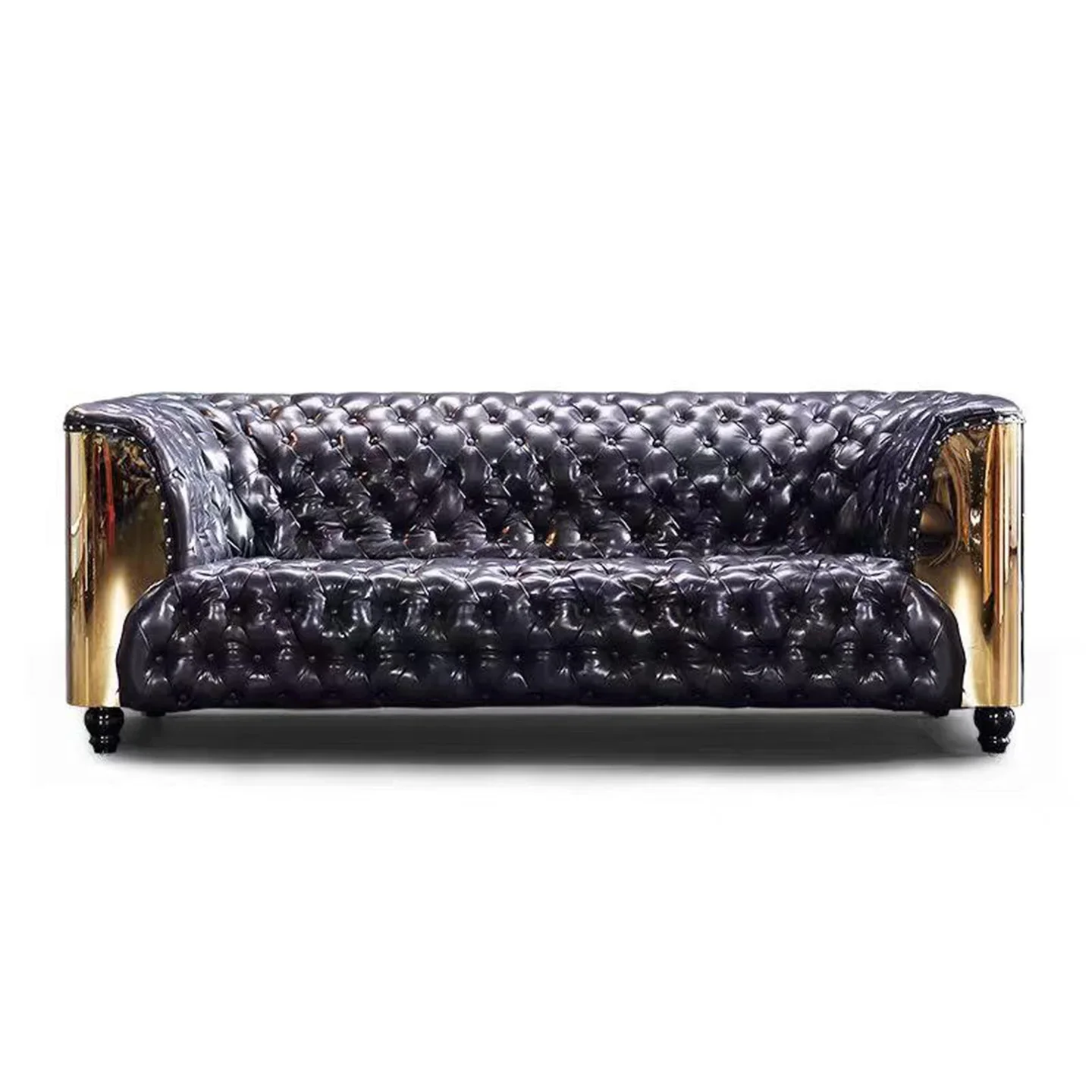 Industrial style sofa aluminum leather copper cigar bar villa room sofa distressed black oil wax leather