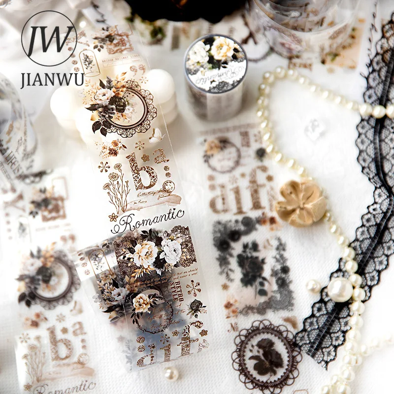 

JIANWU 50mm*200cm Lace Nocturne Series Vintage Flower Landscape Decor Material PET Tape Creative DIY Journal Collage Stationery