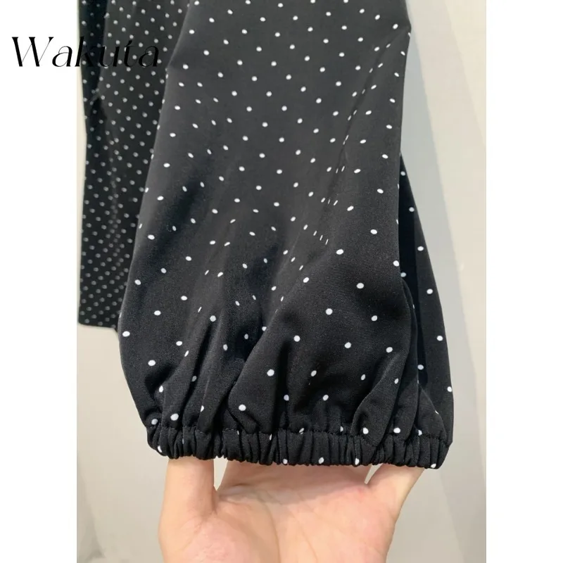 WAKUTA giapponese classico autunno/inverno articoli Ins Blogger Chic Polka Dots camicia stile bambola stile Hepburn camicia Casual a maniche lunghe