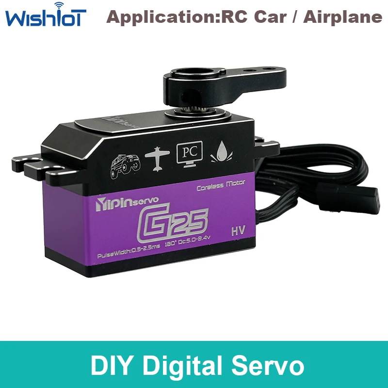 Servo digitale a corpo corto da 25 kg Funzioni di potenza da 180 gradi Motore coreless Servo completamente in metallo a coppia elevata Fai da te per auto robot Aereo