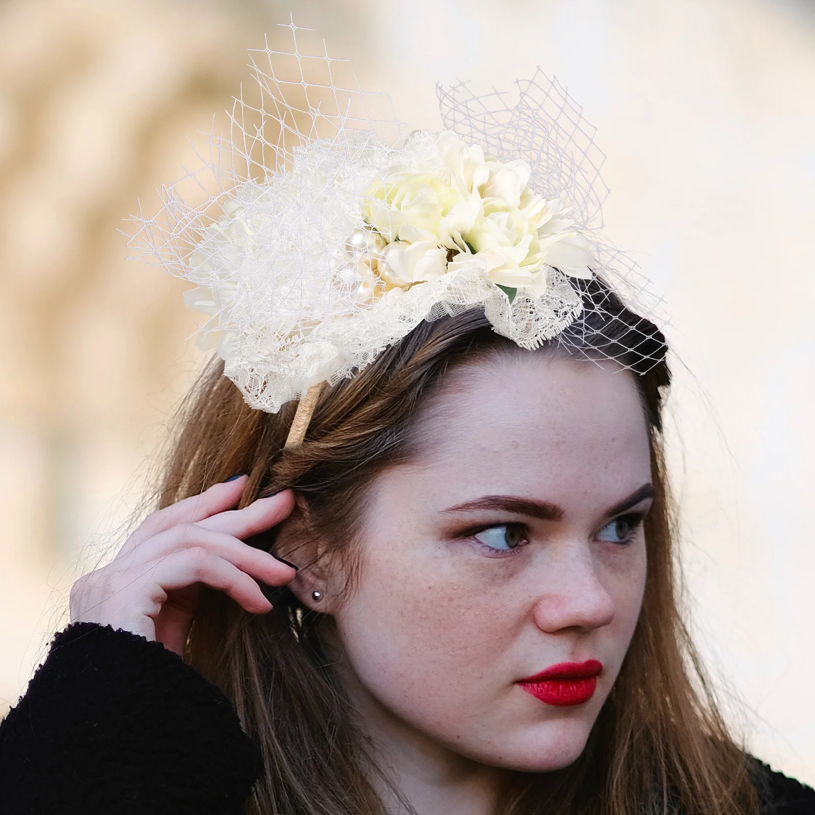 

1Set Bridal Costume Fascinator Headpiece Lace Gloves Tea Party Wedding Banquet Set Fascinators Hat Fascinators for Women