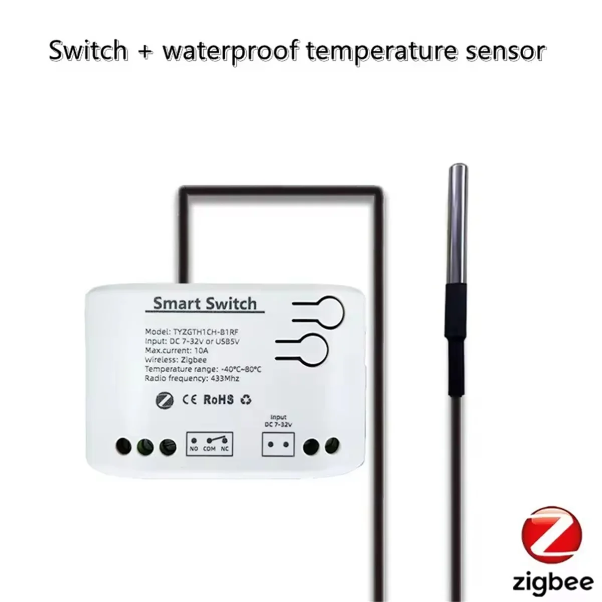 

L68ATuya Smart Zigbee Switch with Temperature Sensor Passive Dry Contact Zigbee Relay Work with Home Assistant DC 7-32V