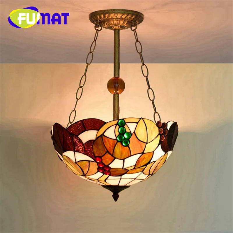 

FUMAT Tiffany Vintage Grape bowl pendant light Art Deco Bar Restaurant Living Room Cafe 16 inch inverted pendant light