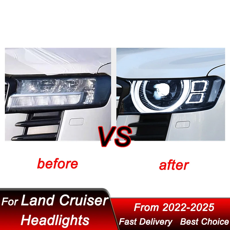 المصابيح الأمامية للسيارة تويوتا لاند كروزر LC300 2022-2025 المدافع نمط Led ترقية عالية تكوين مجموعة ملحقات عدسة العرض