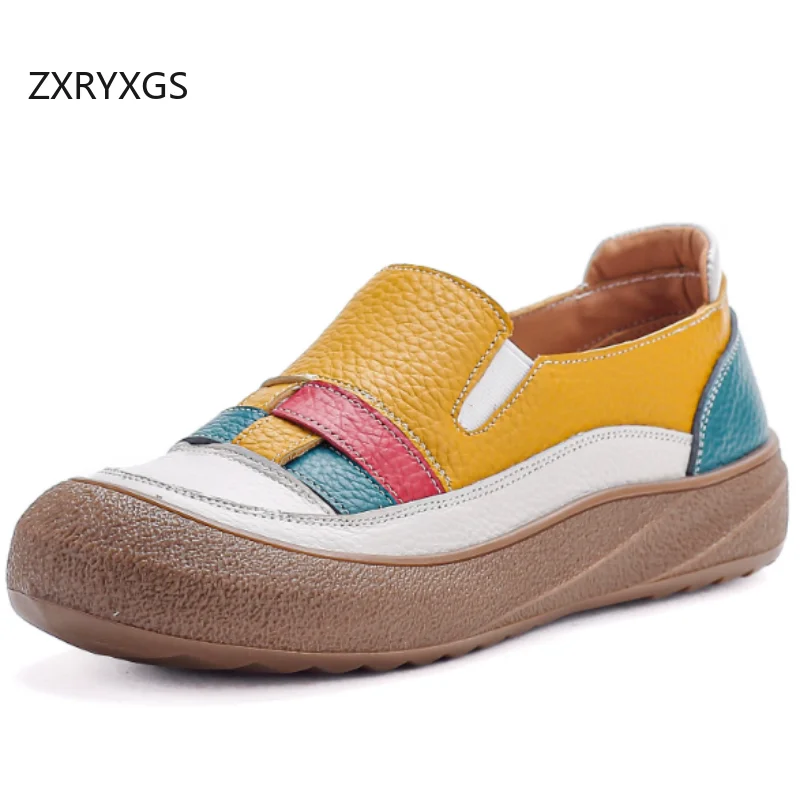 

ZXRYXGS Promotion 2026 Genuine Leather Mixed Color Trendy Shoes Flat Thick Sole Women Shoes Fashion Casual Sneakers Travel Shoes