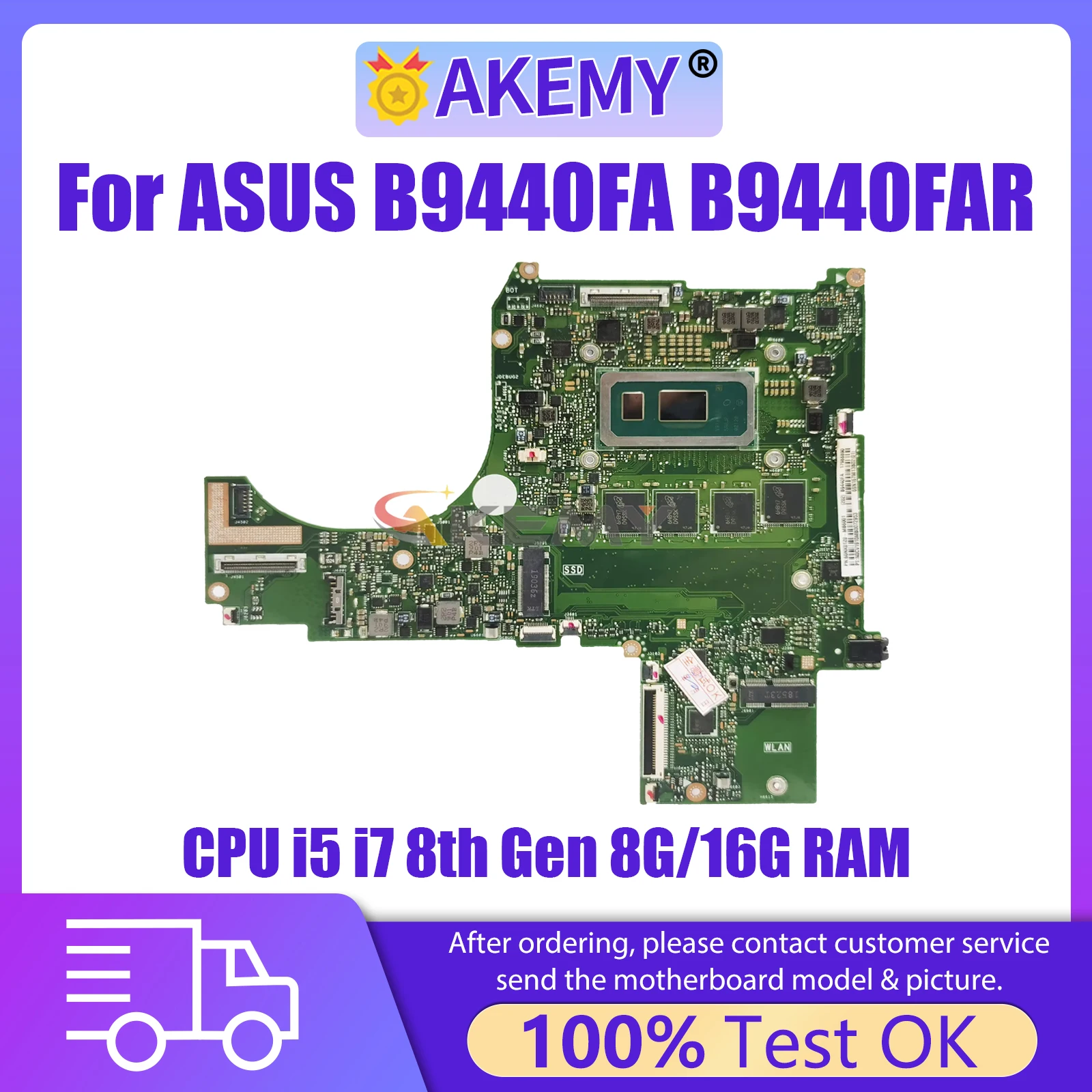 

AKEMY B9440FA Mainboard For ASUS B9440 B9440FAR B9440FAV B9440FAM B9440UA Laptop Motherboard with CPU I5 I7 8th Gen 8GB/16GB-RAM