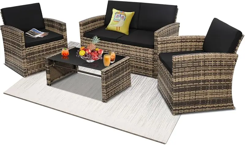 

8 Pieces Outdoor Wicker Rattan Patio Furniture Sectional Set, 7 Sofa Sections, Oversized