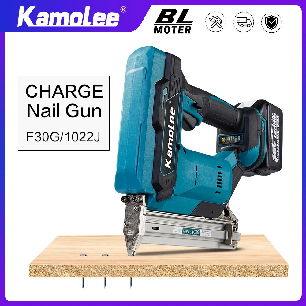 Kamolee 1022J/F30G Wireless Charging Nail Gun Woodworking Fastening Straight Nail Gun Power Tool, Compatible with makita battery