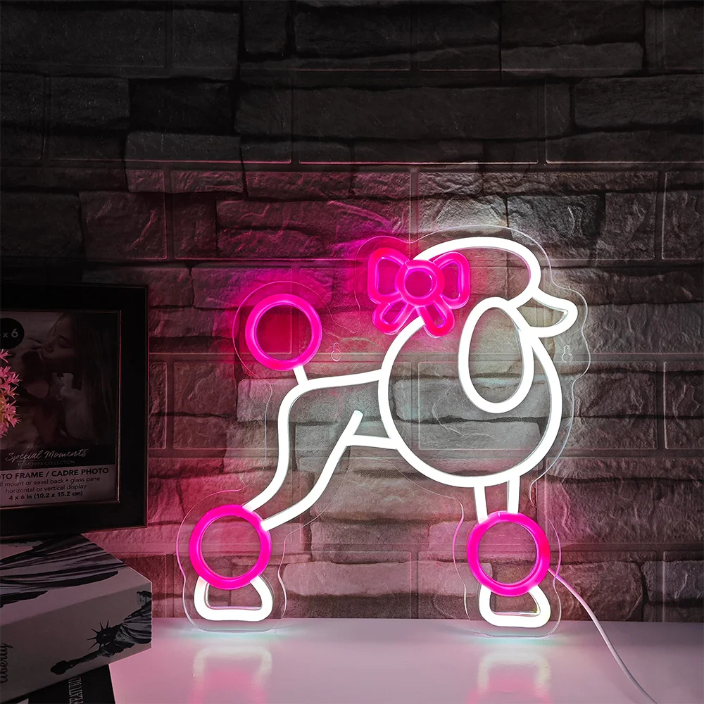 Cute Poodle Dog Neon Lights Animal Neon Sign for Bedroom Pet Shop Art Wall Decoration Pink Neon Light Birthday Gift