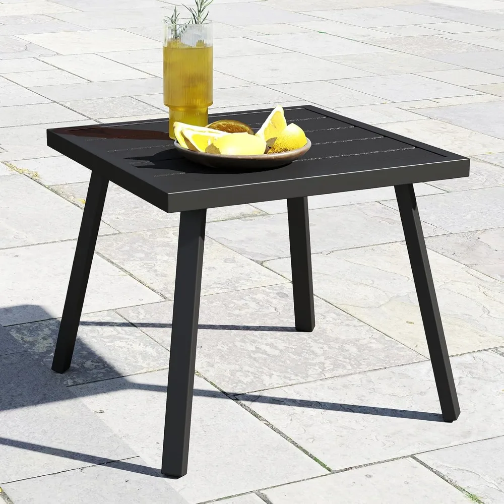

Small Metal Outdoor Coffee Side Table for Outside Patio, Square, Black