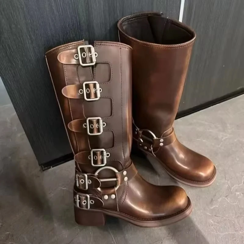 

Autumn and Winter 2024 Vintage Boots Children Summer Thin Western Cowboy Boot Medium Heel Boots Leather Boots Cavalry Boots