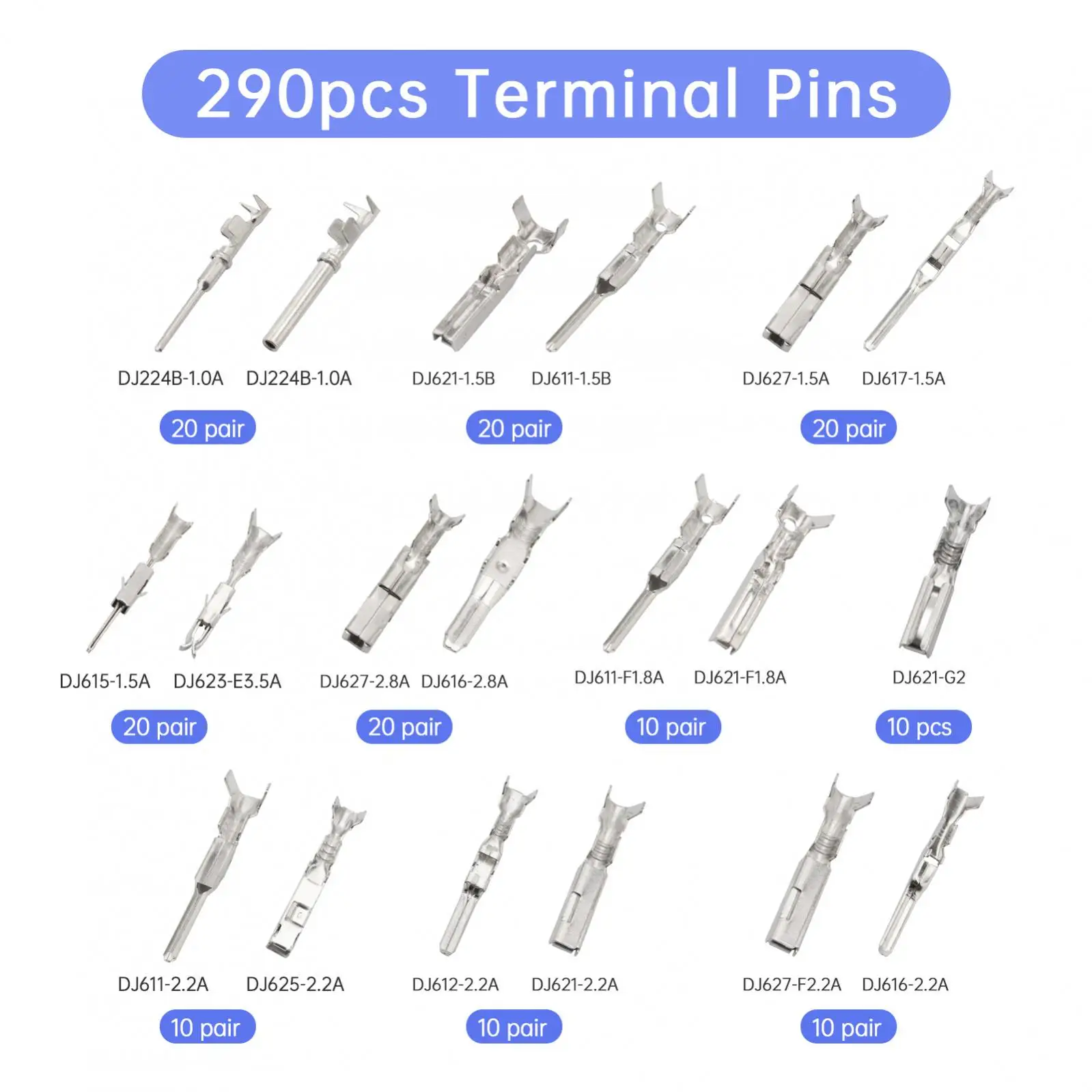 Connector Pin Terminal Non Insulated Plug Terminal Connectors Male and Female Crimping Pins Pin Connector Kit with Extractors