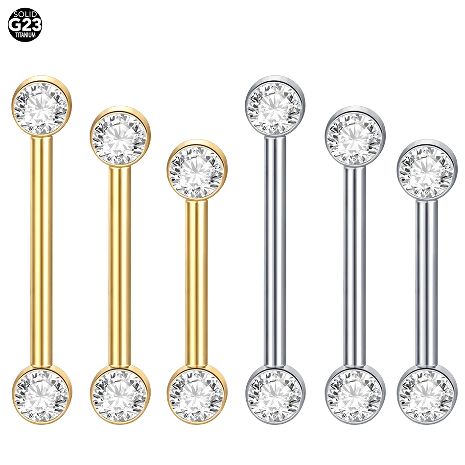 1pcs Titanium Double Zircon Nipple Piercing Internally Threaded Nipple Barbell with CZ Set Ball Ends Women Body Jewelry