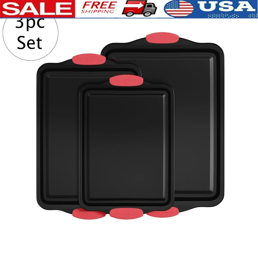 

Набор из 3 форм для выпечки с антипригарным покрытием и силиконовыми ручками. Прочная углеродистая сталь. Легкое хранение. Идеальные торты. Печенье. Подарочные пекаря.