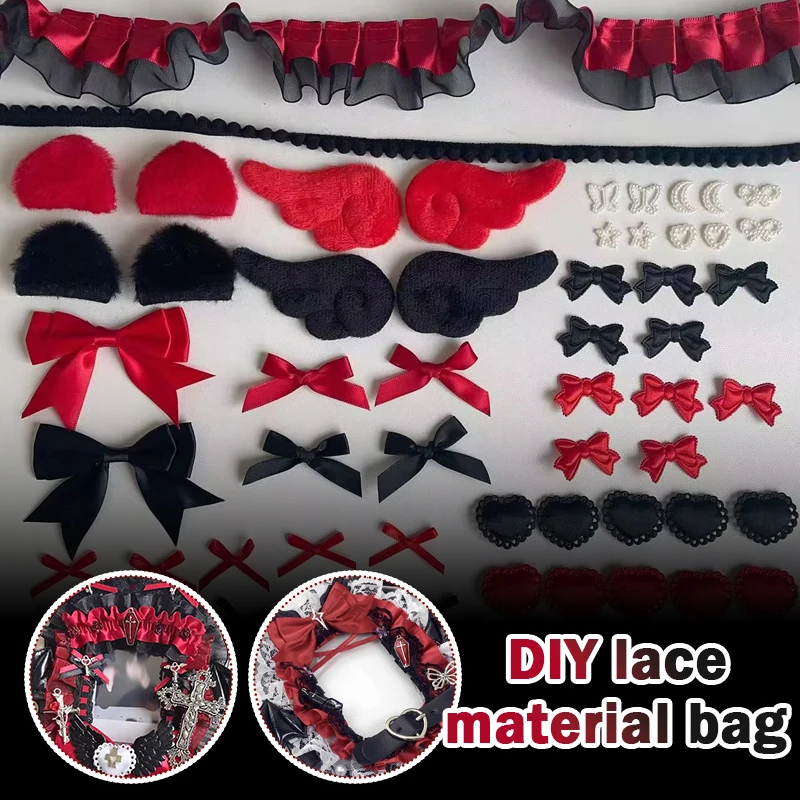 

Black Red Lace Itabag DIY Material Pack Pain Bag Badge Holder Card Sleeve Gothic Decoration Accessories Anime Merch Display