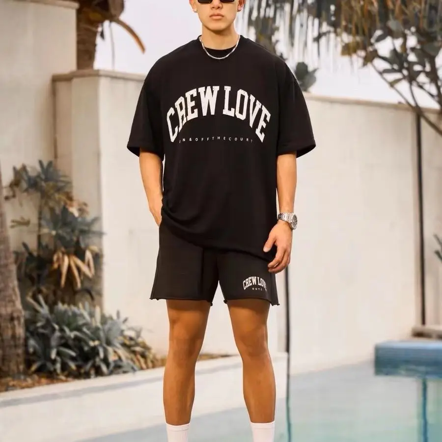 2025 New Crew Love Streetwear T-shirt Set Short Sleeve Tops with On & Off The Court Print and Vintage Sport Design Casual