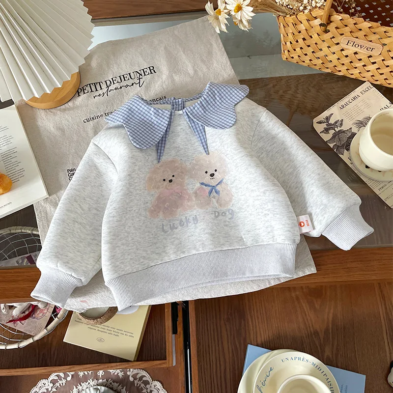 

In-stock Children's Fleece Sweatshirt2025Autumn and Winter New Girls' Fleece-Lined Thickened Sweatshirt Toddler Warm Top