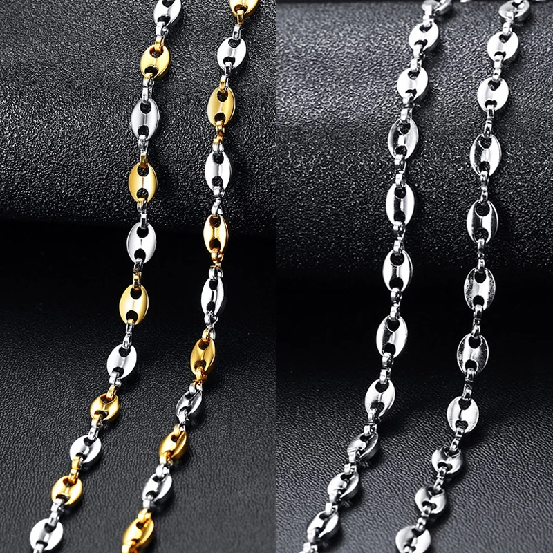 Stainless Steel Coffee Beans Link Puffed Marina Chain Necklace For Mens Womens Fashion Jewelry