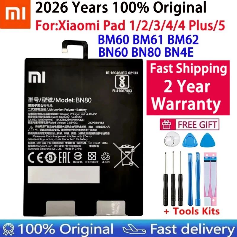 100% Orginal Tablet Replacement Battery For Xiaomi Pad 1 2 3 4 4  Plus 5 Mipad 1 2 3 4 4Plus 5 High Capacity Batteries +Tools