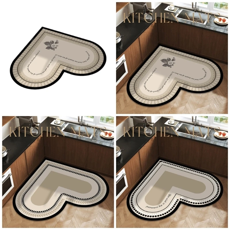 Elegant Heart Kitchen Mats with NonSlip Grip, Kitchen Floor Mats Waterproofs and Oil Resistant for Home Dining Decors