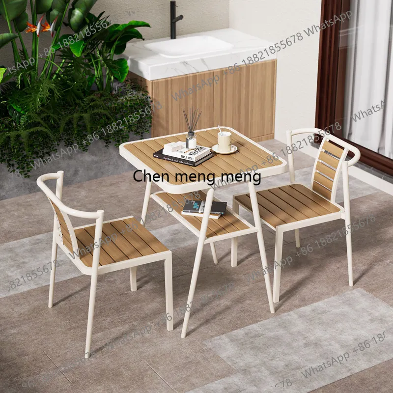 

Balcony casual outdoor tea table and chair combination, terrace waterproof outside, milk tea shop one table and two chairs set