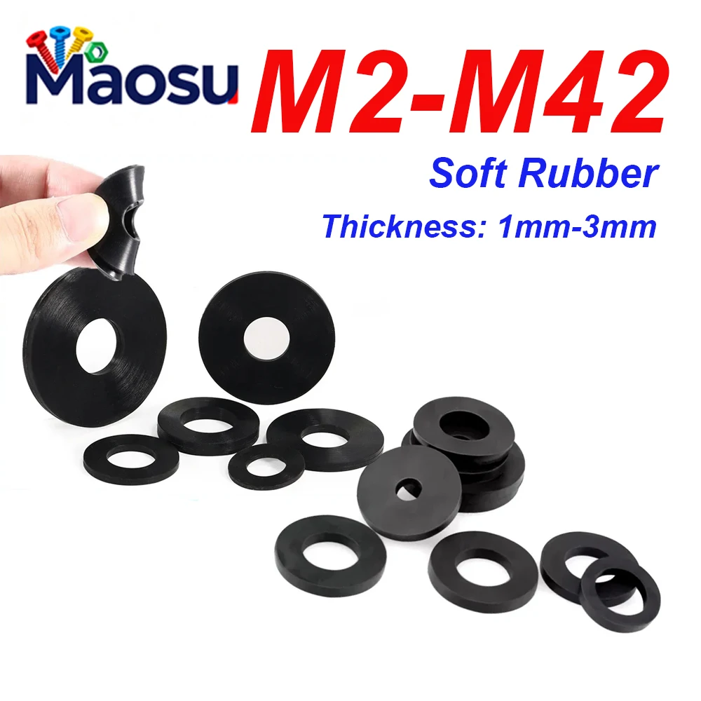 

Black Flat Washer 2-42mm Rubber Flat Gaskets Anti Oil Seal Washers Waterproof O-Ring Shock-absorbing for Faucet Pipe Water Hose