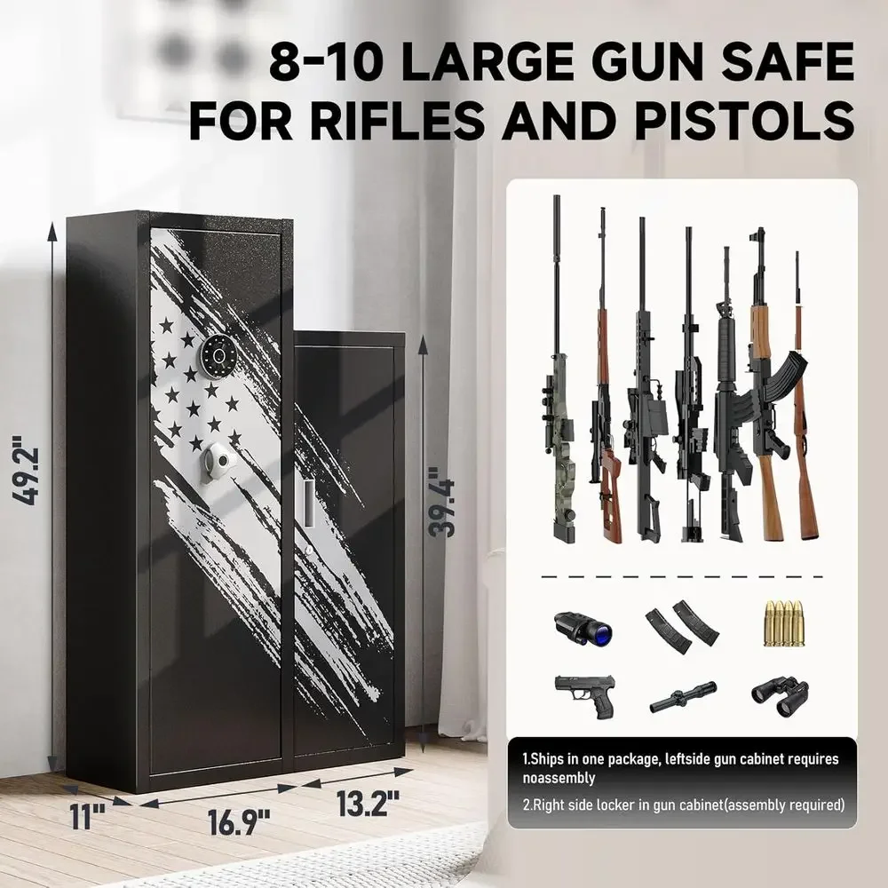 

8-10 Rifle Capacity Gun Safe with 4 Pistol Compartments Removable Shelf for Shotgun Storage Secure Fireproof Weapon Cabinet