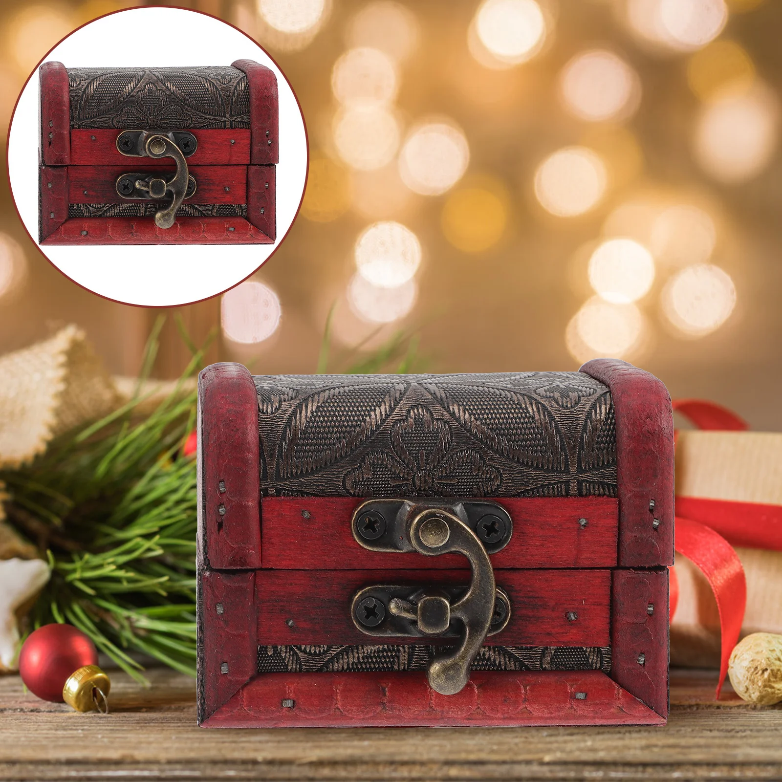 الرجعية صندوق حلوى خشبي خمر الخشب الصغيرة الصدر عيد الميلاد يعامل حفلة لصالح التخزين المنظم صندوق خشبي صناديق حلوى عيد الميلاد #5