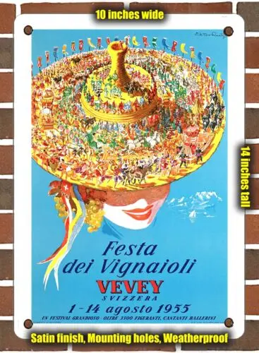 METAL SIGN - 1955 Festival of Winemakers Vevey, Switzerland - 10x14 Inches