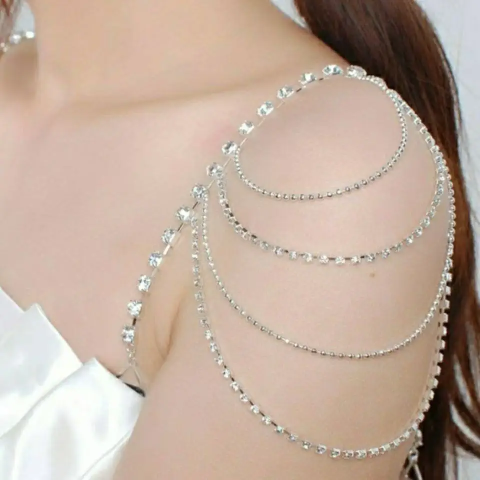 Cadena de hombro multicapa europea y americana, diamantes de imitación, cadena simple, vestido de banquete de alta gama, cadena para el cuerpo de fiesta