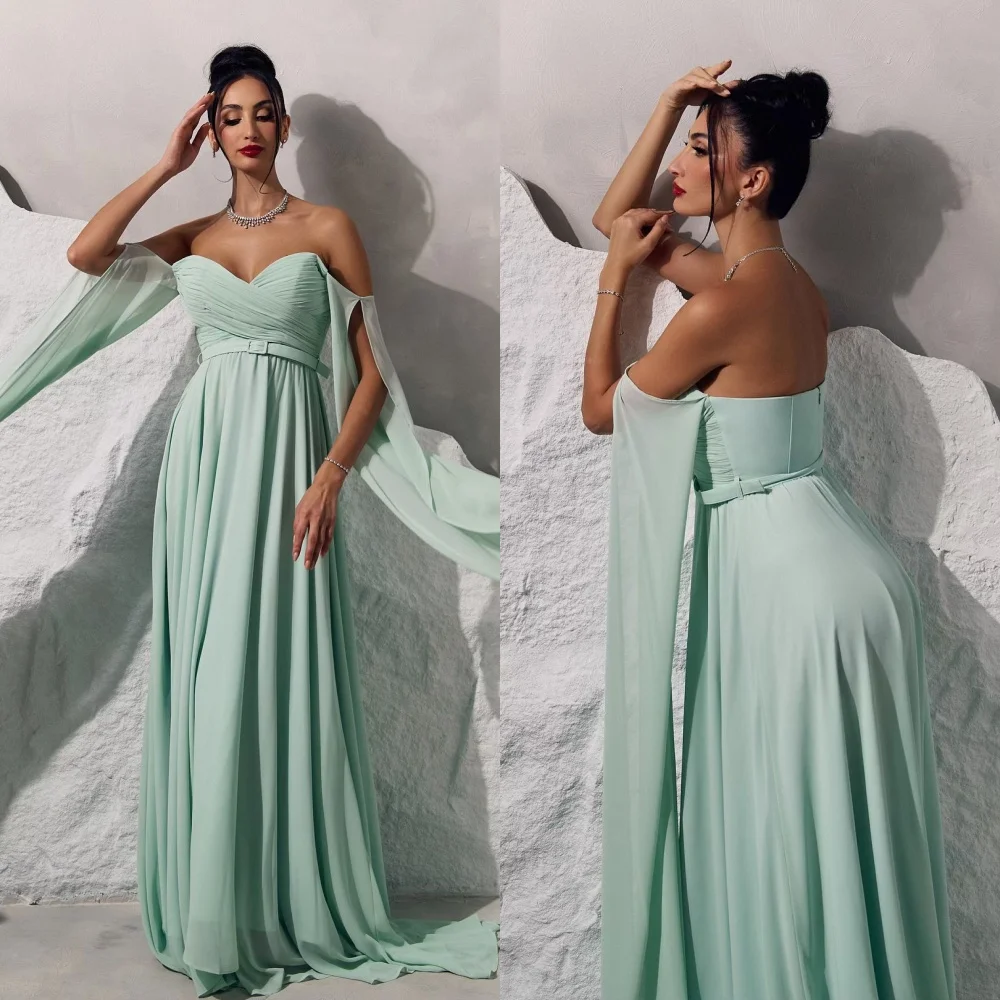 

Customized High Quality Exquisite Chiffon Pleat Tulle Draped Sash A-line Off-the-shoulder Long Dresses Bespoke Occasion Dresses