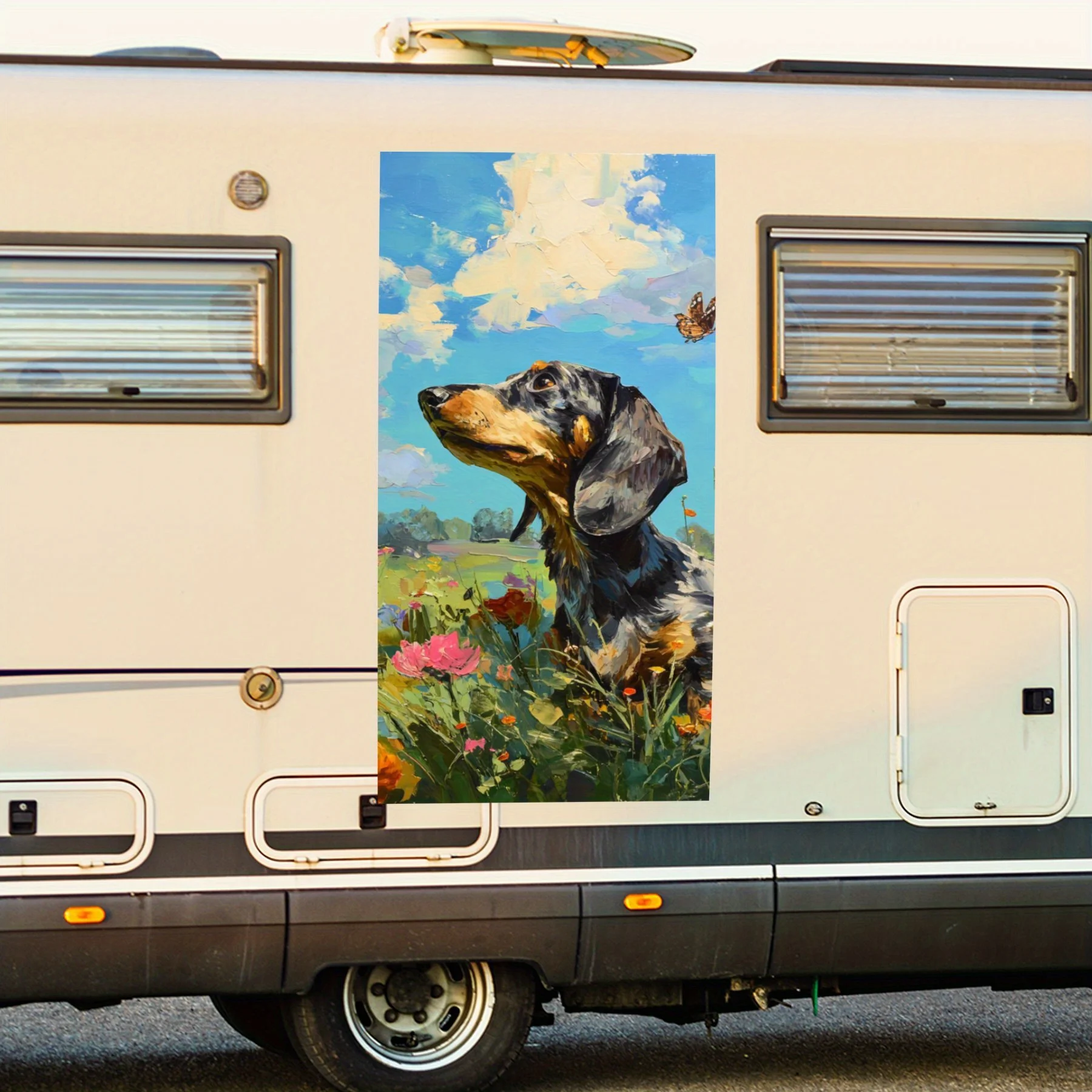 

Dachshund in Flower - Vinyl Decal for RV Rear, Waterproof Self - Adhesive Vinyl Stickers for RV Tail and Bumper, Decoration - Pr