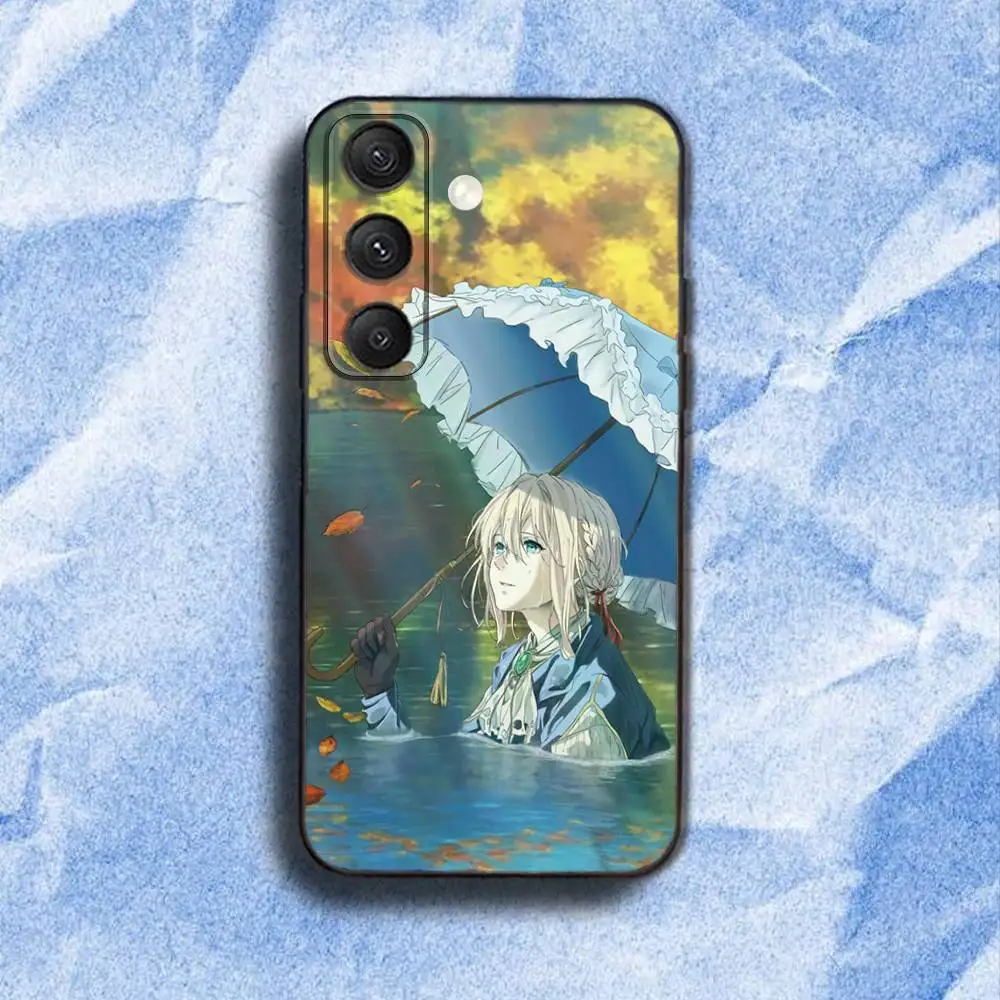 حافظة هاتف V-Violet Evergarden-es لهاتف سامسونج S 25,24,23,22,30,21,10,9,Ultra,Plus,Lite,FE,4,5G حافظة ناعمة سوداء