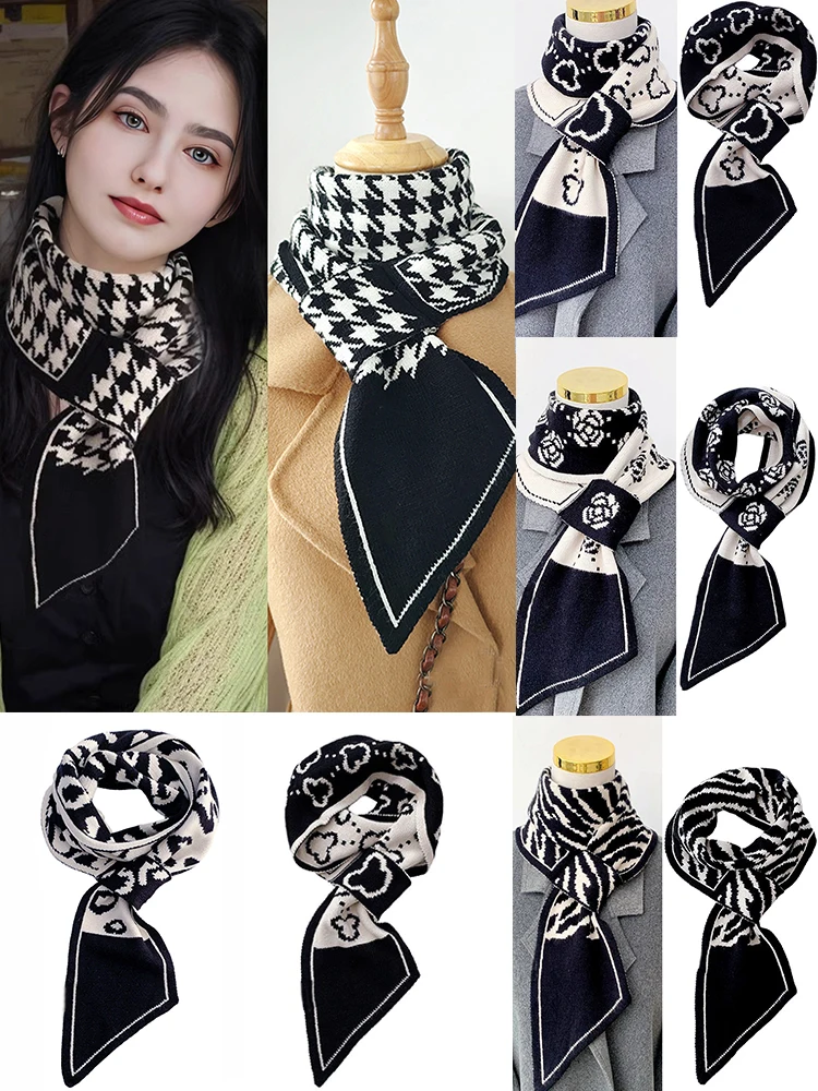 Frauen Gestrickte Schal Herbst Winter Dicke Warme Doppel Stricken Instant Schal Mode Plaid Abgewinkelt Schals Outdoor Dreieck Hals Schal