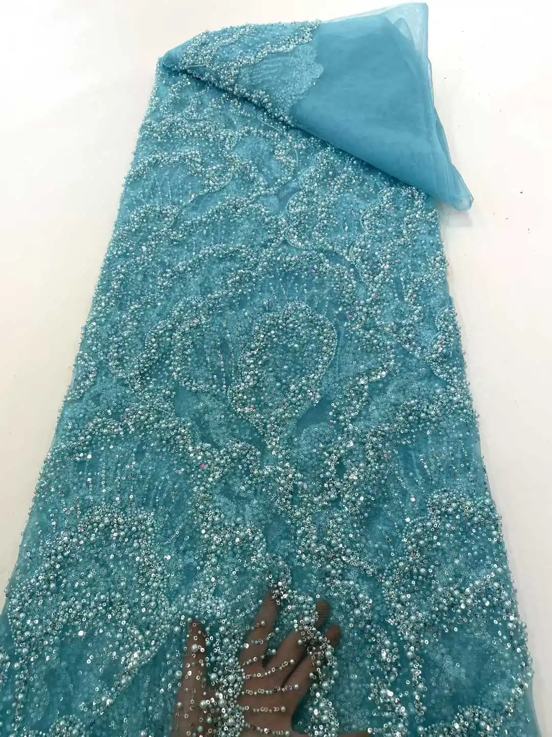 럭셔리 아프리카 스팽글 비즈 레이스 원단 2025 고품질 신랑 나이지리아 웨딩 신부 자수 프랑스 튤 바느질