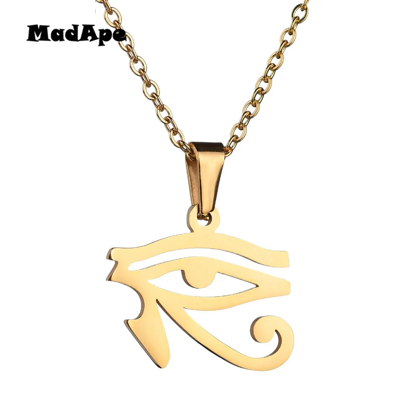 MadApe 2019 Fashion Egypt Eye Of Horus Charms Pendant Necklaces Stainless Steel Chain Necklace Gold Color Jewelry For Women Gift