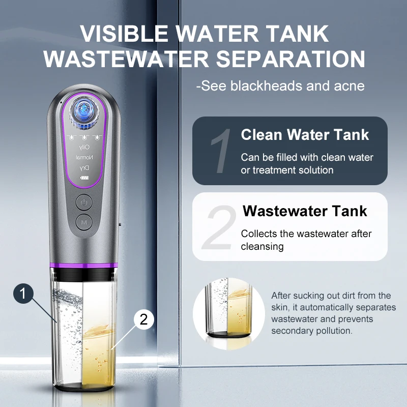 VLVEE Electric Water Vacuum Blackhead Suction Device Pore Cleaner Facial Hydro Cleanse Face Acne Blackhead Removal Tool
