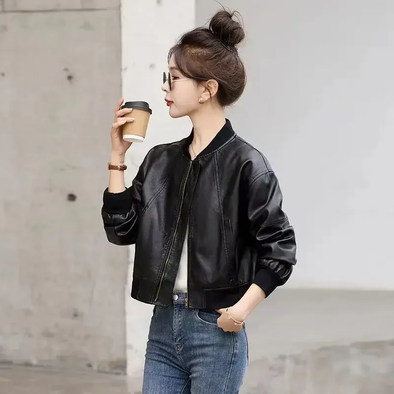

Women's PU Leather Bomber Jackets Slim Skinny Vintage High Quality Casual Female Baseball Aviator Coats Demi-season Chic Offer