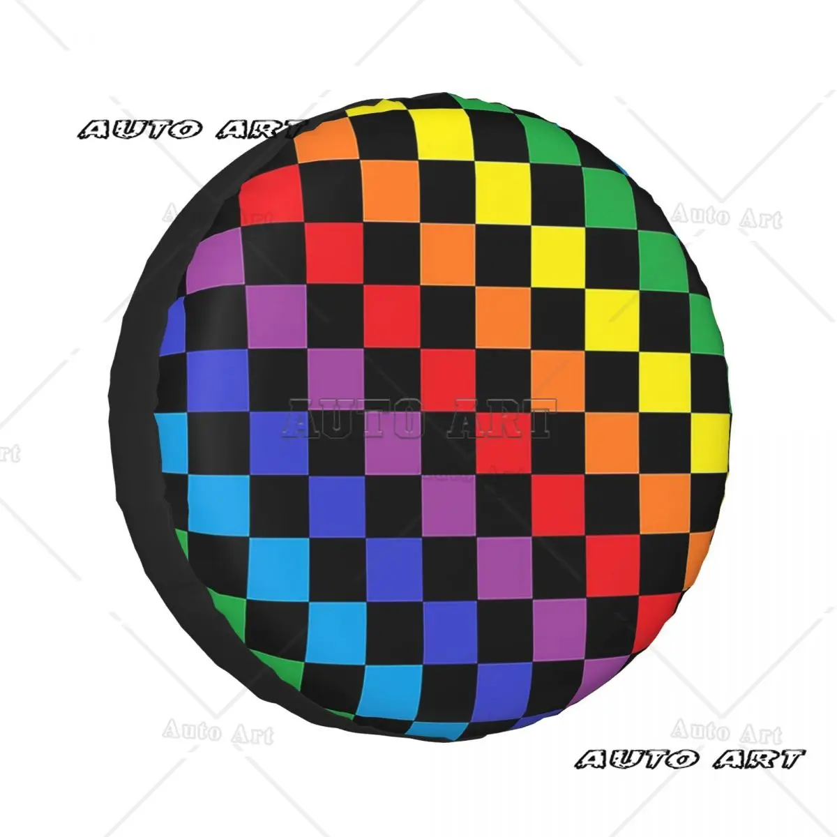 

Custom Checkered Rainbow Black Spare Tire Cover for Car Wheel Protectors Cover for Truck Camping Travel Universal