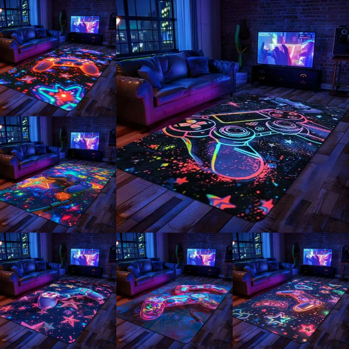 Creative Cool Gamepad Star Carpet for Bedroom E-sports Room Decor Bedside Large Area Non-slip Floor Mat Indoor Entrance Doormat