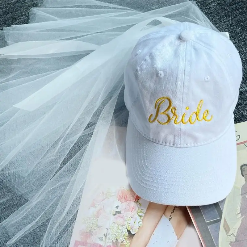 

P88A Bride to Be Hat with Veil Baseball Ribbon Bowknot Baseball for Bride