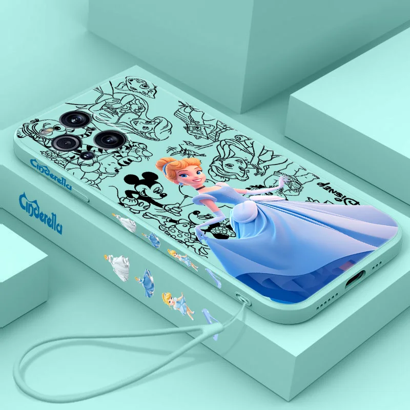 Disney Cinderella Phone Case For OPPO Find X2 X3 X5 Lite Neo Reno 2 Z 5 6 7 8 10 Lite Pro Liquid Left Rope Funda Shell Soft Capa