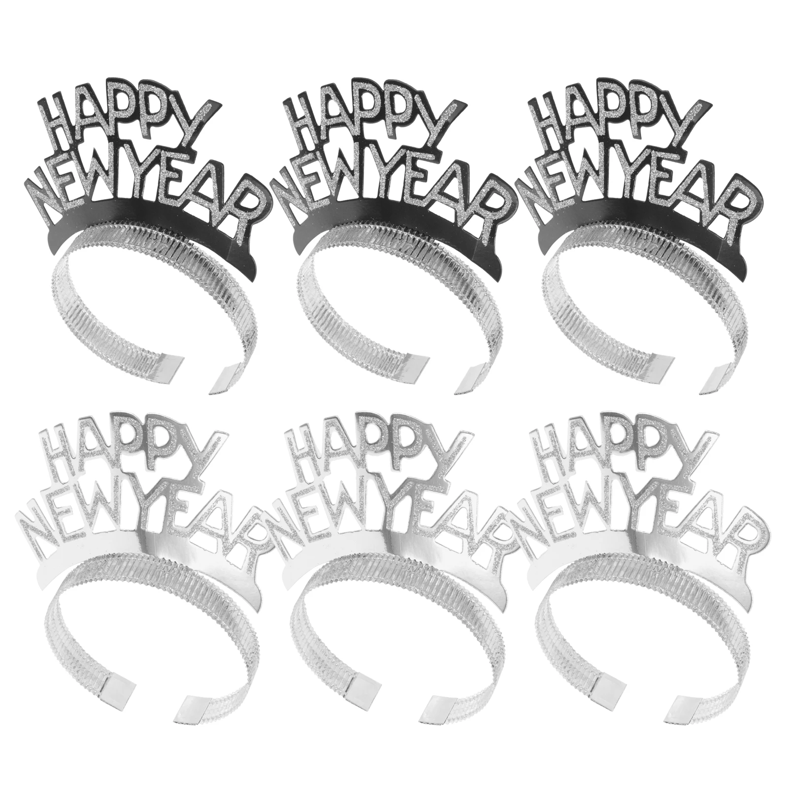 

6pcs Happy New Year Glitter Headband Paper Headwrap Party Supplies Tiaras Kids Women Festival Hair Hoop Costume Accessory