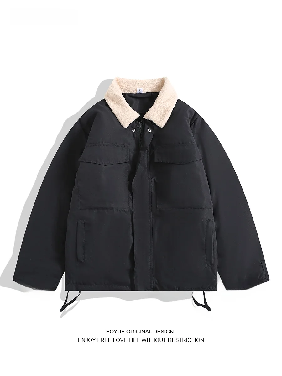 

Куртка Boyue Thiened из хлопка с воротником из овечьей шерсти, очень теплая, модная, рабочая, повседневная верхняя одежда для пар и молодежи, ультрамодная.