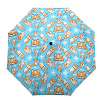 Cute Corgi Automatic Umbrella Men Women Rain Windproof Outdoor Travel Sun Three Folding Umbrellas 8 Ribs Gift Parasol