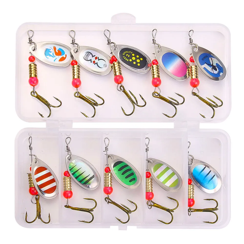 

10Pcs/box Colorful Composite Spinning Spinner Set Spinner Metal Lure Freshwater and Saltwater Fishing Tackle Accessories