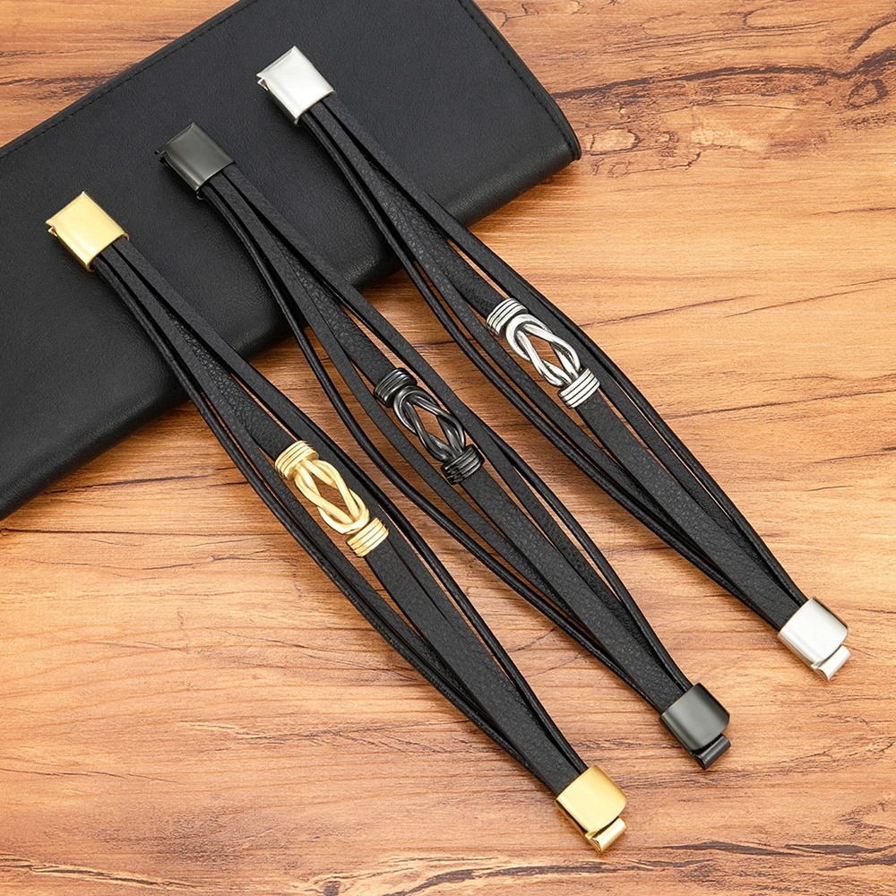 TYO العصرية 3 ألوان الرجال متعدد الطبقات الجلود الفولاذ المقاوم للصدأ المغناطيس مشبك سوار سحر الإسورة هدية عيد الحب دروبشيبينغ