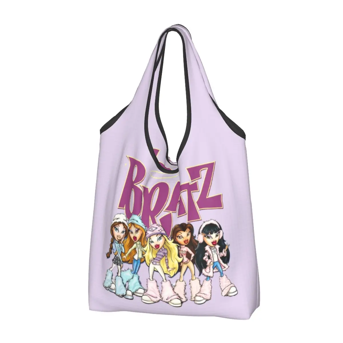 Bratzs Doll Groceries Shopping Bag Funny Shopper Tote Shoulder Bag Big Capacity Portable Tv Movie Cartoon Handbag